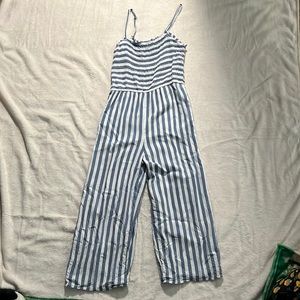 Abercrombie Kids, blue and white striped long romper, 11/12